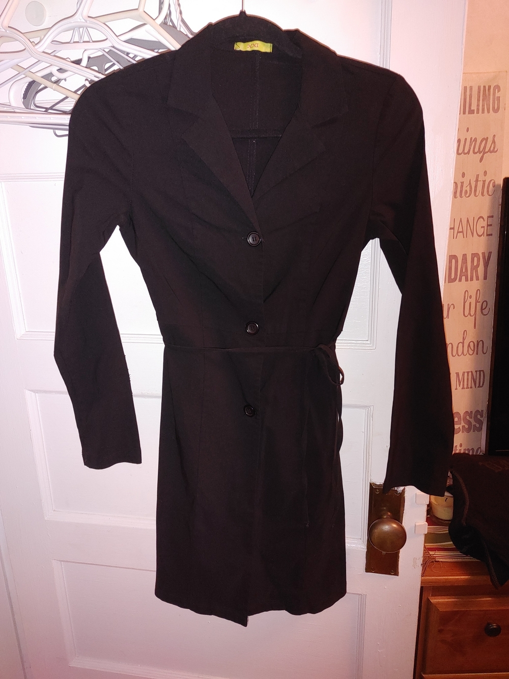 Forever 21 Black Long-Sleeve Button-Front Tie-Waist Dress Coat